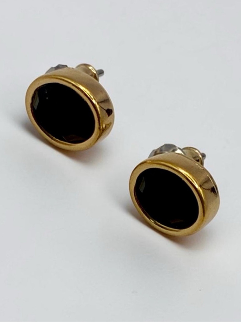 Vintage Swarovski S.A.L. Gold-Tone Black Oval Stud Earrings